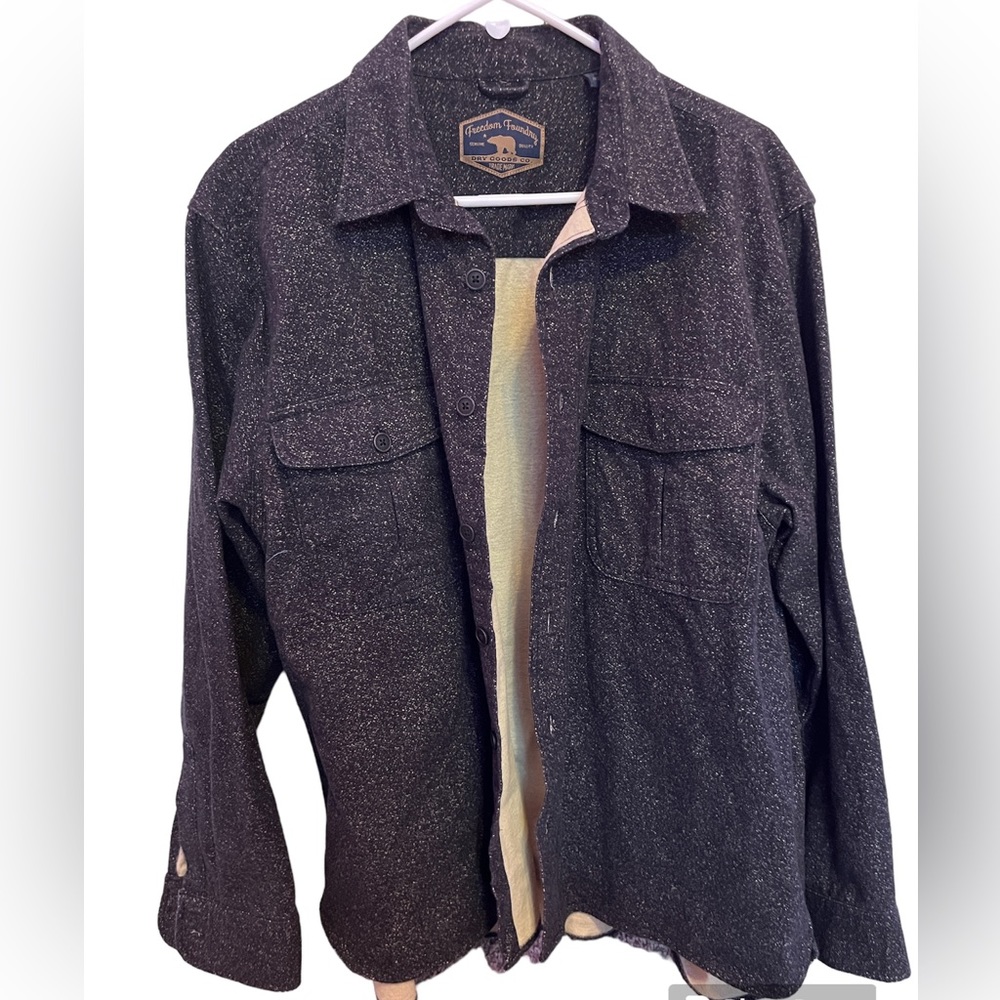 Dry Goods Co Men Flannel Shirt Fall Winter Button Up Pocket Dark Gray XL